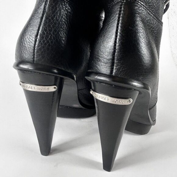 Michael Kors Women's Size 6M Black Leather Peep Toe Lace Up Booties Heels Shoe - Picture 5 of 9